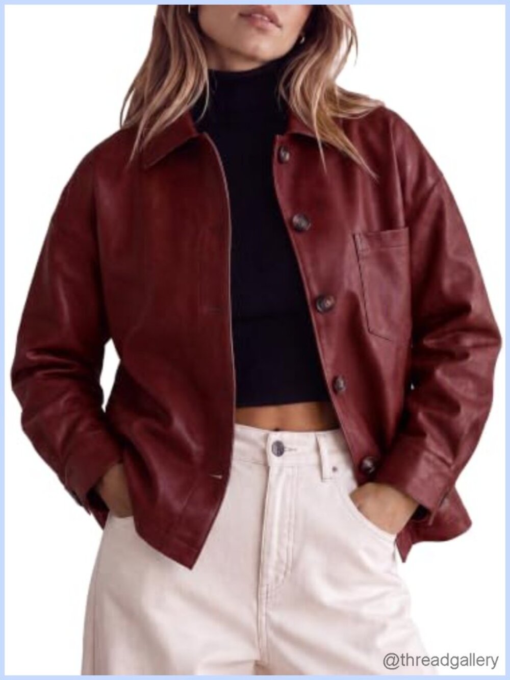 Womens Oversized Faux Leather Motorcycle Jacket Button Down Long Sleeve